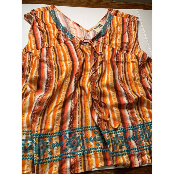 Savanna Jane Womens 1X Boho Embroidered Stripe Sleeveless Rayon Blouse - Picture 2 of 8
